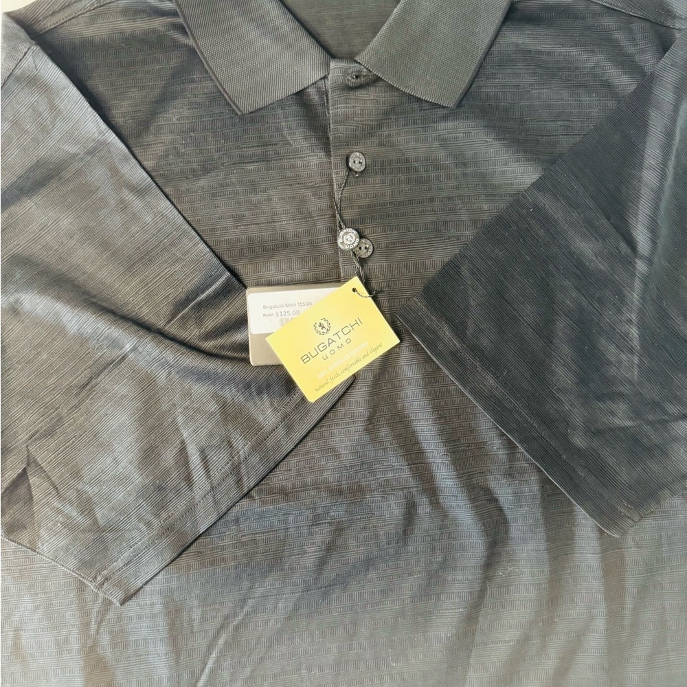 Bugatchi Uomo Polo Shirt Mens Large Charcoal Gray 100% Egyptian Cotton